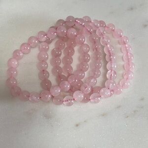 4 Rose Pink rose quartz Stretch Bracelet Stack - Women Jewelry